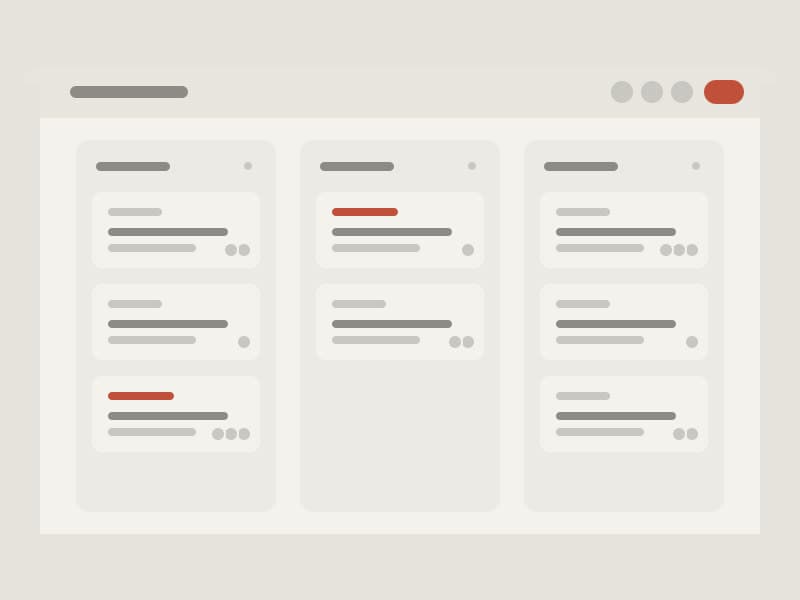Task management board with columns of assigned cards
